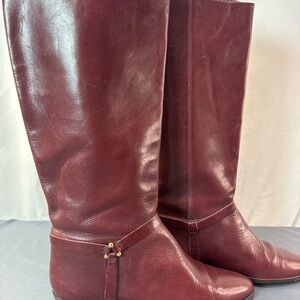 Vintage Etienne Aigner Burgundy Leather Oxblood Riding Boots Size 8 Low Heel